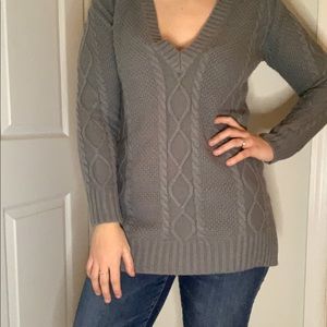 Tobi Grey Knitted V-Neck Sweater Women’s Small